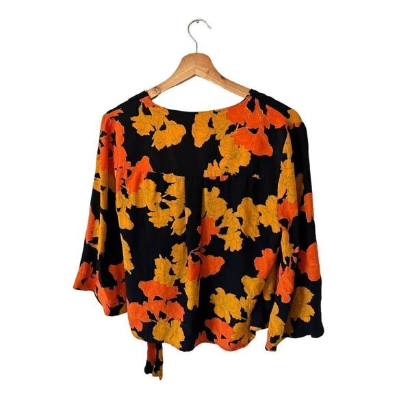 TOPSHOP Big Bloom  Multicolore Tie Wrap Blouse Gold Leaves Size 2 XS Fairy - Picture 6 of 12